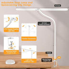 Pzloz Led Desk Lamp for Office Home - Eye Caring Architect lamp with Clamp,Dual Screen Computer Monitor Work Smart Light: 24W 5 Color Flexible Adjustable Lighting Table Lamp for Study White