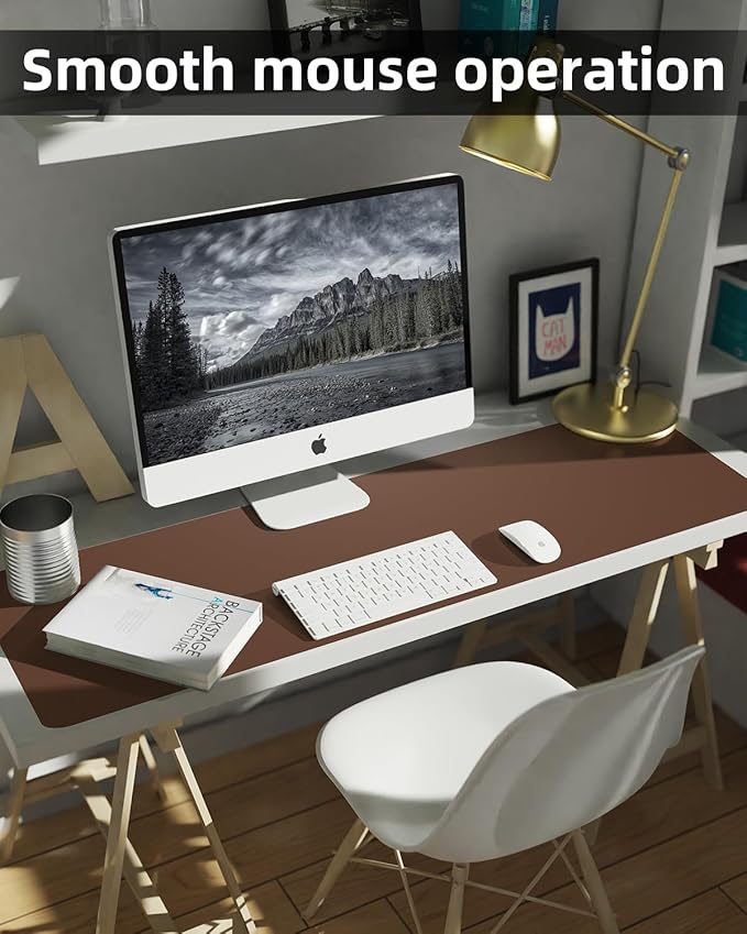 Leather Desk Pad Protector,48"x 17"Desk Mat Large, Mouse Pad, Non-Slip PU Leather Desk Blotter,Waterproof Desk Pad for Office/Home Brown