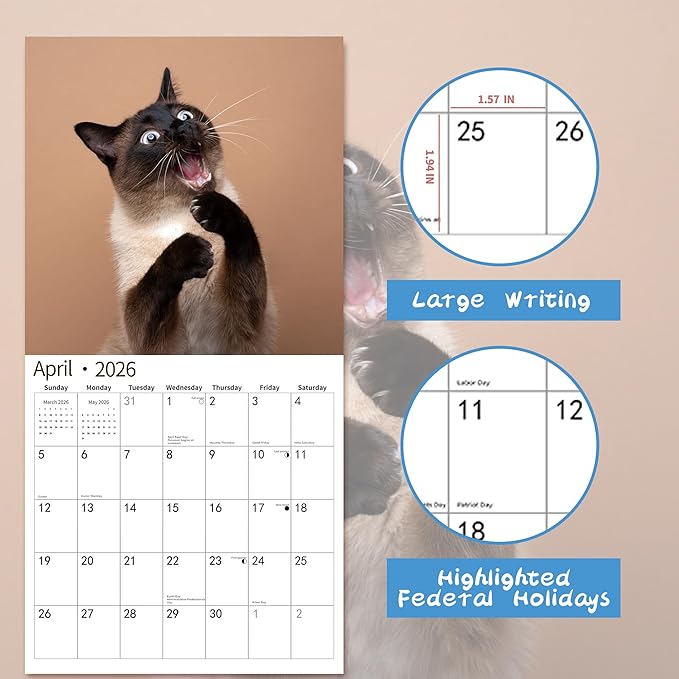 2026 Wall Calendar,Funny Calendar 2026, November 2025 - December 2026, Wall Calendar Funny Animal Memes, 12" x 24" Opened, Full Page 12 Months Thick Paper for Gift Calendar Organizing Planning