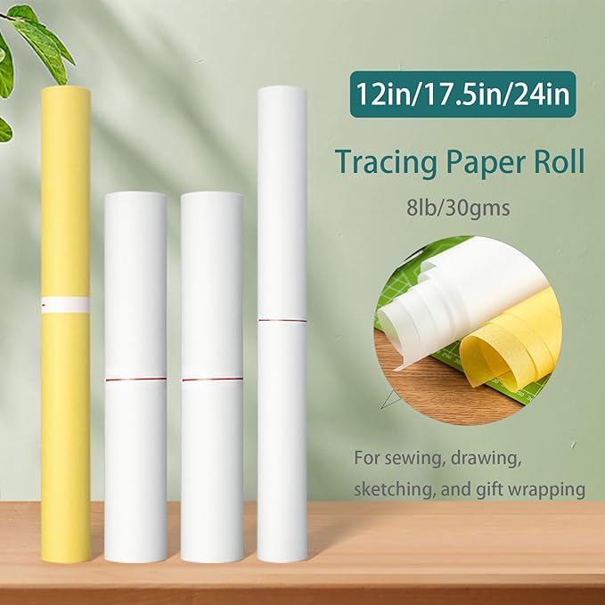SEMLEART Tracing Paper Roll,12-inch x 25yard，White Translucent Vellum,Pattern Paper for Sewing, Drawing, Sketching, Gift Wrapping
