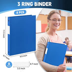 Henoyso 8 Pcs 3 Ring Binder 0.5 Inch Round Fits Letter Size 8.5'' x 11'' Paper Plastic Flexible Binder Bulk Holds 140 Sheets with 1 Pockets Versatile Organizer for Home Office School (Blue)