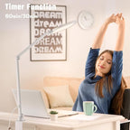 LitONES LED Desk Lamp for Home Office, 15W Desk Light with C- Clamp, Swing Arm, Memory & Timer Function, 1200LM Dimmable Computer Light for Video Calls, Conference, Study (White-Clamp)