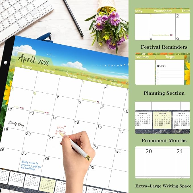 DIBAOLU Desk Calendar 2026,Large Desk Calendar 2026-2027 22x17,18 Month,January 2026 to June 2027,Suitable For Home, School Or Office, Monthly Planning Calendar,With Plastic Cover