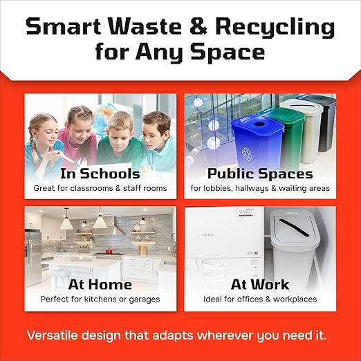 Sturdy Essentials City Box 7 Gallon Double Bin Trash Can Recycle Bin with Lid for Residential, Business, and Commercial Recycling - NYC Compliant (Double Kit Paper Waste)