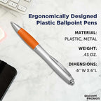 DISCOUNT PROMOS Ballpoint Pens With Rubber Grip, 10 pack, Black Ink Writing Pens in Bulk, Orange