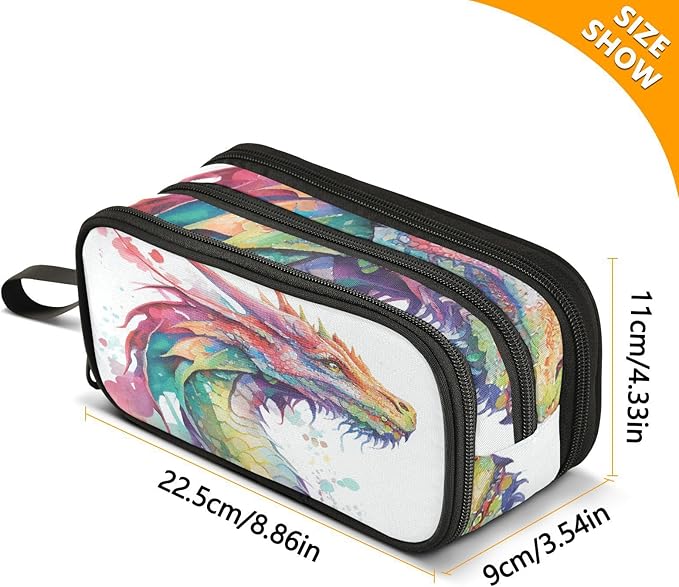 BOENLE Custom Watercolor Dragon Pencil Case Box Boys Girls Personalized Name Large Pencil Pouch Stationery Pen Bag Organizer for Kids Adults School Office