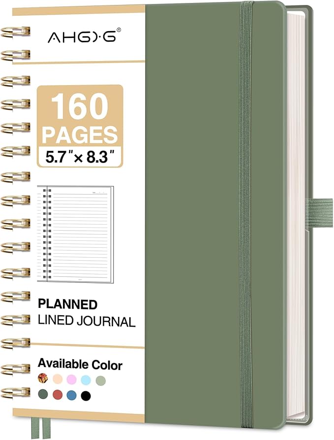 AHGXG Spiral Journal Notebook, 160 Lined Pages, A5 Medium Size (5.7'' x 8.3''), for Men & Women, Journaling, Writing, Work & Office, Hardcover, 100 GSM Thick Paper (Light Green)