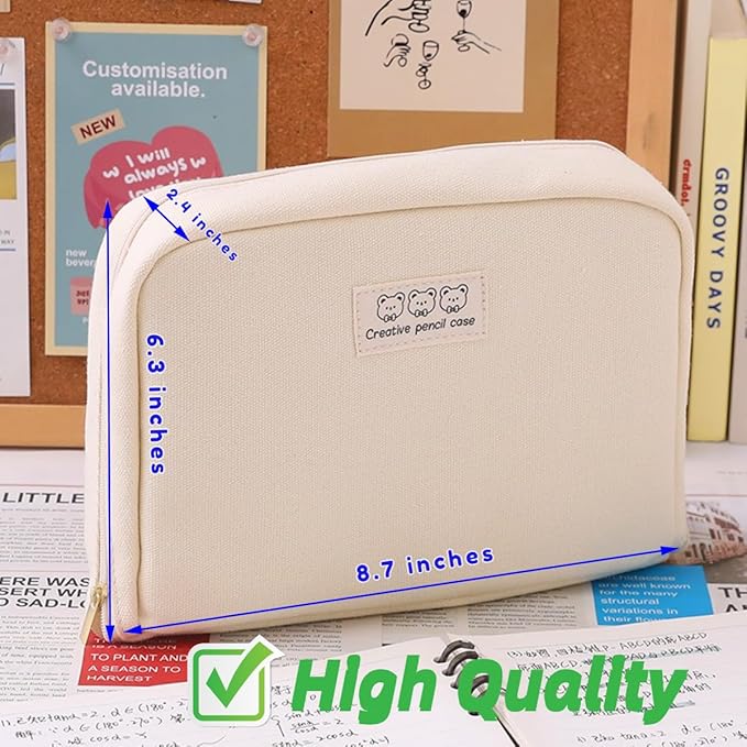 Fcteap Pencil Case Pouch Box Cute Kawaii Large Capacity Aesthetic Zipper Pen Holder Organizer Bag for Office Workspace Supplies Desk Accessories Travel (Light Grey)
