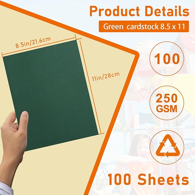 100 Sheets Dark Green Cardstock 8.5 x 11 Scrapbook Paper, 92lb Heavyweight Christmas Green Card Stock for DIY Making Cards, School Crafting, Greeting Cards, Birthday Party