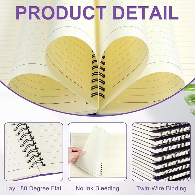 Yahenda Spiral Notebook Bulk A5 Journal Lined 8.3'' x 5.5'' Writing Composition Paper Small Notepad Subject Notebook for Students Office Business Back to School Supplies (Purple,6 Pcs)