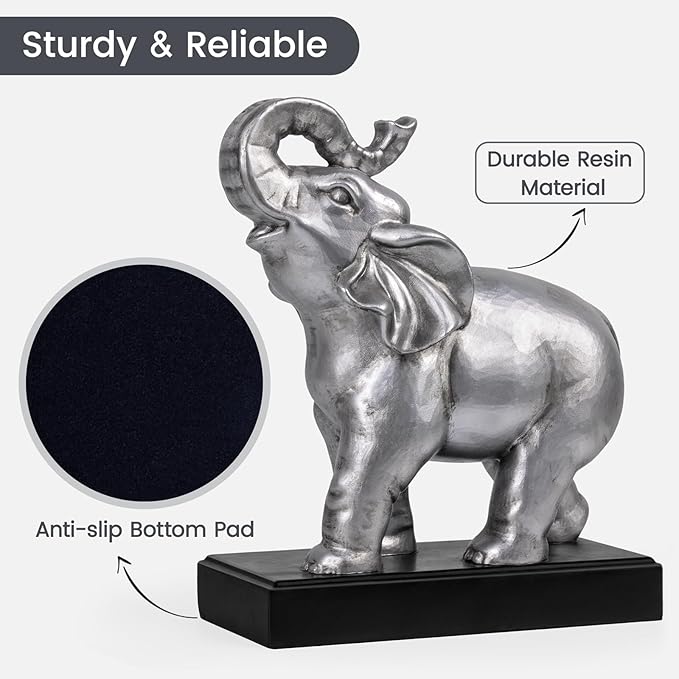 MXARLTR Elephant Book Ends Decorative, Bookends for Shelves, Book Ends for Heavy Books with Anti-Slip Pad for Book Lovers Heavy Book Holder for Home Office Decor (Silver)