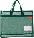 Pendancy Mesh Zipper Pouch A4 Size, Large Double Pocket Lightweight Nylon Transparent File Bag with Handle, 11x13.8 in Foldable Document Storage for Puzzle Project/Cross Stitch/Travel/Office (Green)