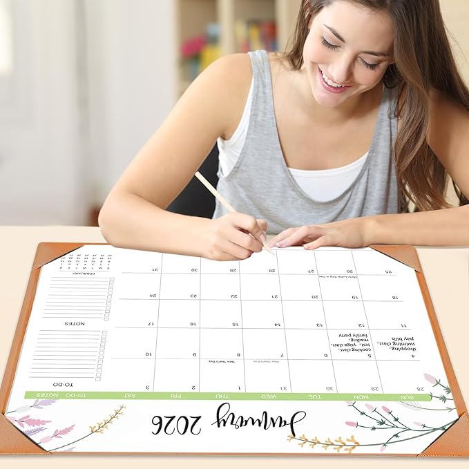 Desk Calendar 2026-2027 with Desk Mat – 22" x 17" Large Desk Pad Calendar Runs from January 2026 to June 2027, Floral Design Desktop Calendar with To-Do, Notes for Planning, Organizing, and Scheduling Your Life (Brown)