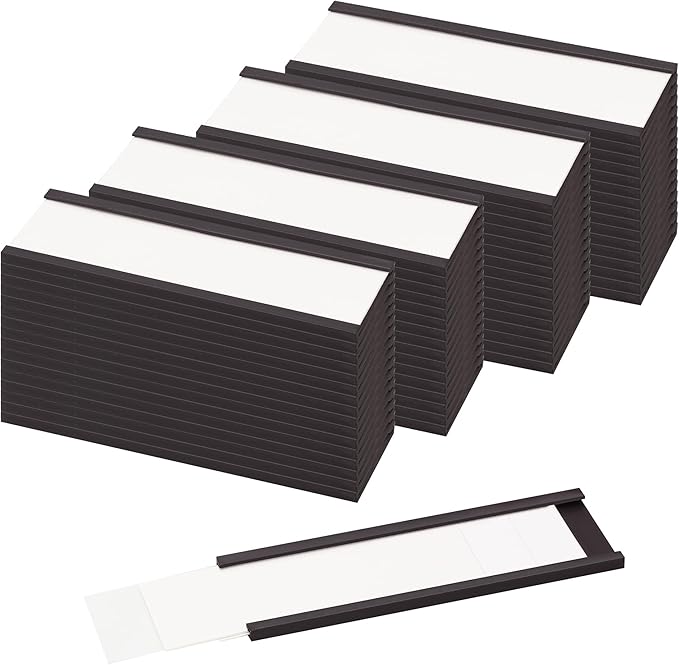 LLPT Magnetic Label Holder 3" x 1" 50 Packs C Channel 300g White Paper Cards Protective Film Strong Removable for Shelf White Board Toolbox Metal Wall Cabinet Drawer(MH2175)