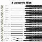 KERIFI Micro Fineliner Drawing Pens for Artists, 16 Black Fine Liner Markers, Waterproof Archival Ink Multiliner Pens, Technical Mandala Zentangle Book Accessories, Art Supplies Stuff Gifts for Adults