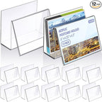 Vicenpal 12 Pcs Clear Acrylic Postcard Holder Business Card Holder Greeting Card Display Clear Business Card Stand Rack for Index Card Organizer Desk Table Home Office School, 6 x 4.25 x 4.5 Inch