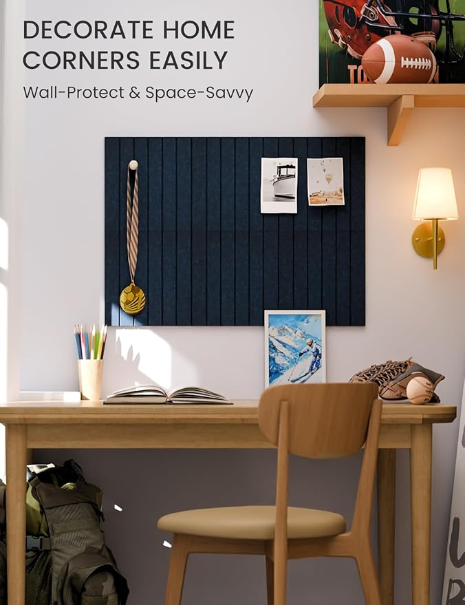Fluxynara Felt Bulletin Board Tiles -28"x18" with 40 Adhesive Tabs, Cork Board Alternative for Office Decor, Push Pin Board Wall Organizer 6-Pack (Carbon Blue)