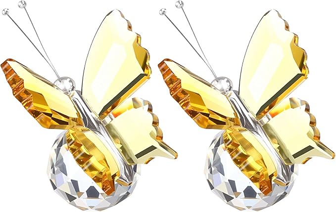 PATIKIL 2 Pcs Butterfly Crystal Paperweight, 75mm / 3 Inch Crystal Paperweight Paper Weight for Home Office Desktop Table Decor Wedding Party Jewelry Ornaments, Yellow