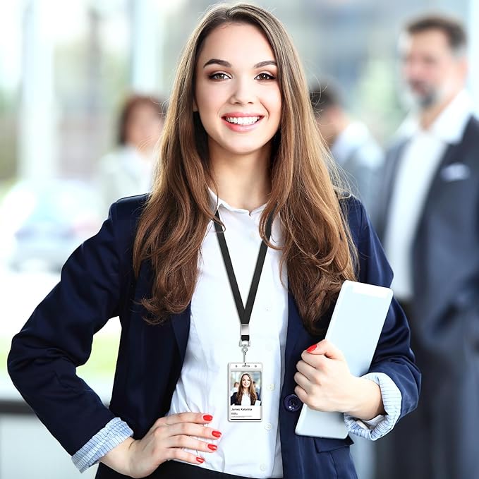 24 Pack Lanyards for ID Badges Name Tag Lanyard for Ship Cards with Waterproof ID Badge Holder for School Office Team Workers (Black)