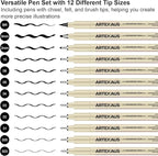 Micro Fineliner Drawing Art Pens, 12 Assorted Sizes, Waterproof Archival Ink, Art Supplies for Adults Sketching, Calligraphy, Technical Illustrators.