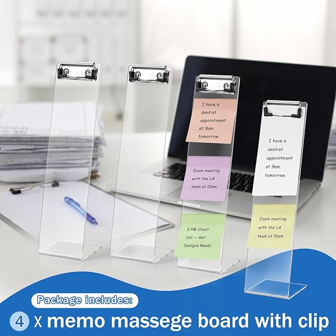 AceOrbit 4 Pcs Monitor Memo Boards for Computer, Acrylic Multifunction Screen Message Reminder, Transparent Computer Sticky Note Holder, Creative Office Desk Accessories for Desktop Home
