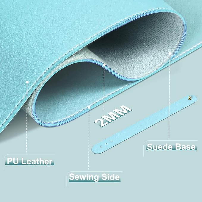 Desk Pad Protector, Leather & Suede Desk Mat, Non-Slip Desk Pad Mat, Large Mouse Pad, Waterproof Desk Blotter Mat, Desk Cover for Office, Home (Aqua Frost Blue, 23.6" x 13.7")