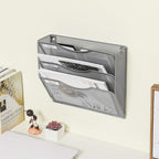 EasyPAG 3 Pocket Mesh Wall File Organizer, Hanging Paper Folder Holder with Classify Label, Vertical Wall Mount Mail Organizer for Office Home Classroom, Silver
