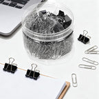 370 PCS Paper Clips and Binder Clips Set – Assorted Sizes Metal Clips (28-50mm Paper Clip + 15-25mm Binder Clip), Office Supplies for Home School