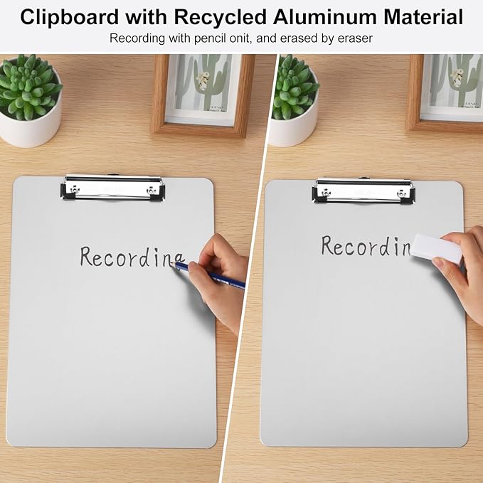 ZCZN Metal Clipboards, 6 Pack Heavy Duty Aluminum Clipboards 12 x 9 Inches, A4 Letter Sizer Document Holder with Low Profile Clip, Suitable for School, Office, Jobsite or Medical Staff, Silver
