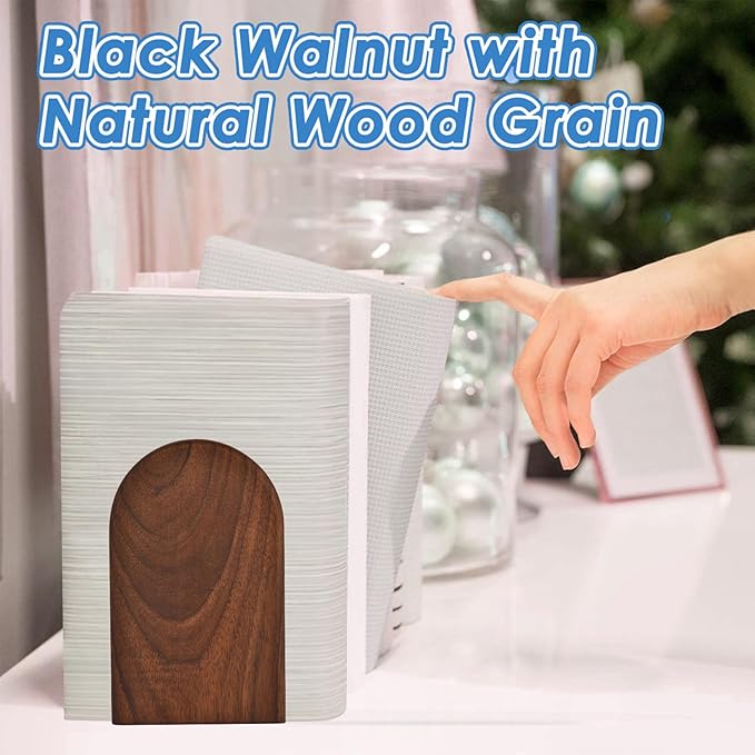 Lauvee Book Ends, Sturdy Wooden Bookends for Shelves - Heavy Duty Non-Slip Book Organizers, Decorative Bookend Holders for Home Office, Library, Black Walnut Universal Economy Bookend, Small, 1 Pair