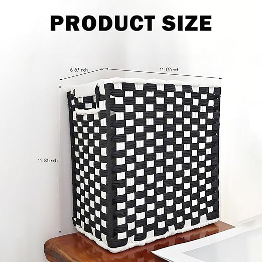 Fozxsvg Black Woven Wicker 3.5 Gallon Fabric Trash Can, Storage Baskets, Waterproof Cute Waste Basket, Decorative Trash Bin for Bedroom, Office, Living Room, Kitchen