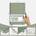AHGXG Bullet Dotted Journal - Dot Grid Notebook Journal, 120 GSM Thick Acid-Free Paper, A5 Dotted Notebook 160 Pages, Leather Hardcover, Inner Pocket, Journal Stencil, 5.7'' × 8.3'' - Sage Green