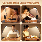 Mubarek Clip on Lamp,5 Brightness+5 Color Clip on Light,200LM 36 LED Reading Lights for Books in Bed,1800mAh Battery Powered Lamp Battery Operated Lights,Rechargeable Desk Lamp with Clamp Light