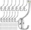 Homanu 14 Pack Coat Hooks Wall Mounted with 28 Screws, Heavy Duty Silver Towel Hooks Metal Double Hooks, No Rust Retro Rustic Wall Hooks for Hanging Towel, Coat, Scarf, Bag, Hat, Cup, Key