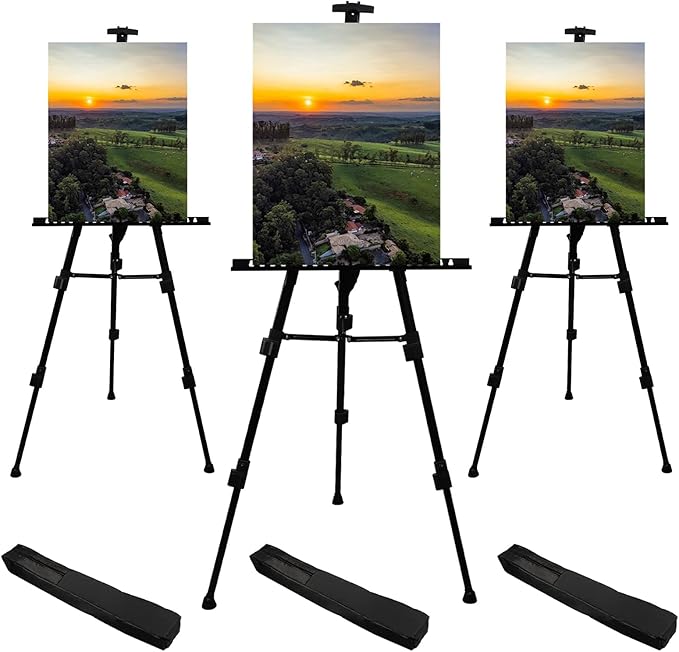 RRFTOK Artist Easel Stand,Metal Tripod Adjustable Easel for Painting Canvases Height from 21" to 66" with Reinforced Triangle,Carry Bag for Table-Top/Floor Drawing and Didplaying(3pack).
