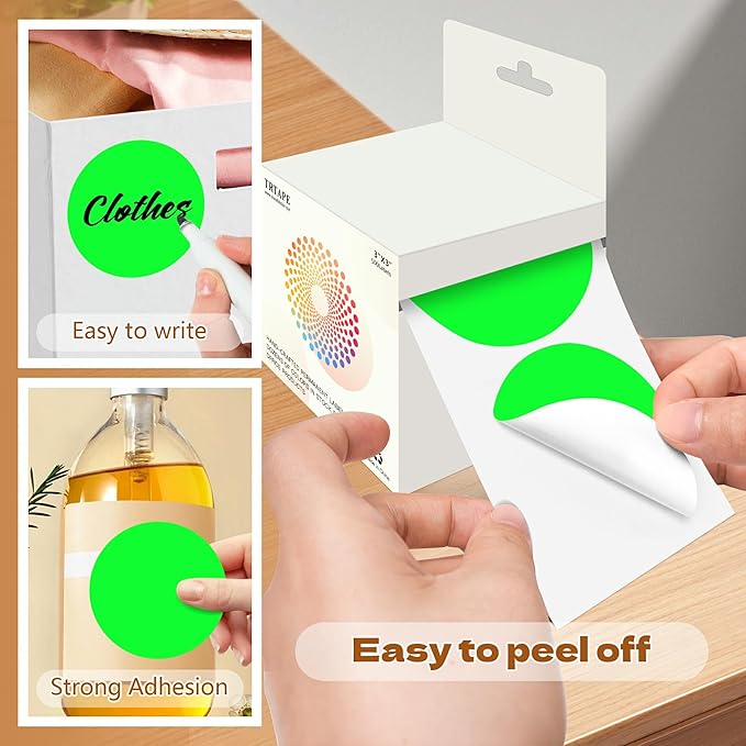3 Inch Round Color Coding Labels (500 per Roll) - Colored Dot Stickers Round Labels for Inventory, Warehouse, Office Organizing - Fluorescent Green Circle Stickers