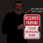 SmartSign 18 x 12 inch Custom “Reserved Parking” Metal Sign, Add Text, 63 mil Aluminum, 3M Laminated Engineer Grade Reflective Material, Red and White, Made in USA