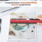 Ymiko A4 Document Scanner Portable High Resolution 900 DPI Multifunctional Handheld Image Scanner for Home Office Banking Library (Red)