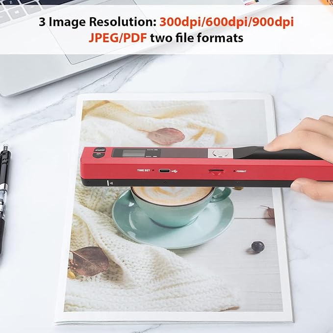 Zunate Portable A4 Handheld Scanner, 900 DPI USB Document, Photo Scanner with Offline Mode, Handheld Image Scanne for Home and Office (Red)