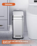 GibHerz Small Trash Can with Lid Soft Close-10L/2.6 Gal Stainless Steel Outdoor Dog Poop Garbage Can-Metal Waste Bins with Pedal for Bathroom Bedroom Office-Silver