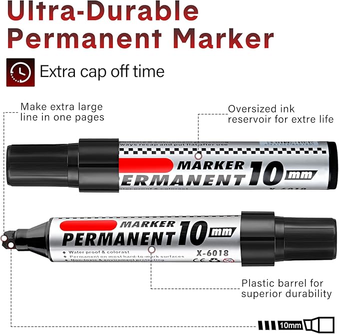 Thenshop 24 Pack Jumbo Permanent Markers Bulk: Large Chisel Tip Permanent Markers Quick Drying Waterproof Pallet Pens for Office Logistics Company and More(Black)