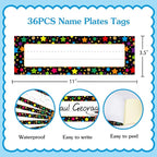 FaCraft 36Pcs Desk Name Plates for Classroom School - Waterproof Confetti Student Desk Name Tags for Classroom Nameplates Stickers Labels for Kindergarten Elementary Back to School Teacher Supplies