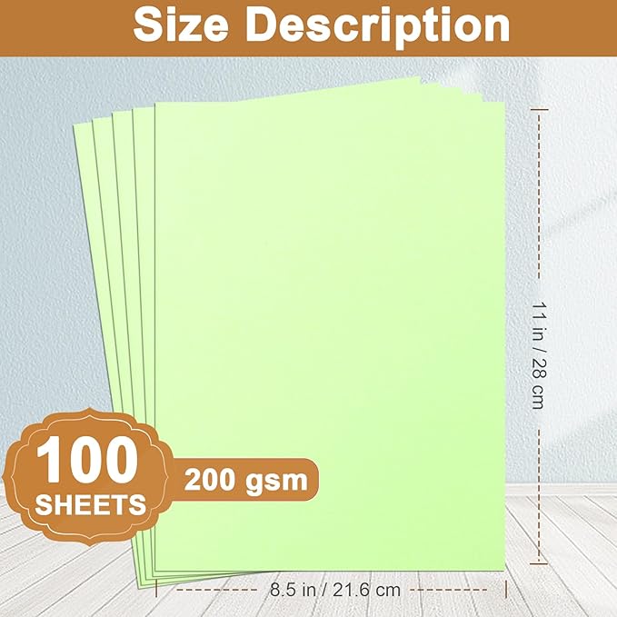 Silunkia 100 Sheets Light Green Cardstock 8.5 x 11 Certificates Paper, 200gsm/75lb Thick Card Stock Printer Paper for Cards Making, Thank You Card, Business Cards, Scrapbooking, Birthday Decorations