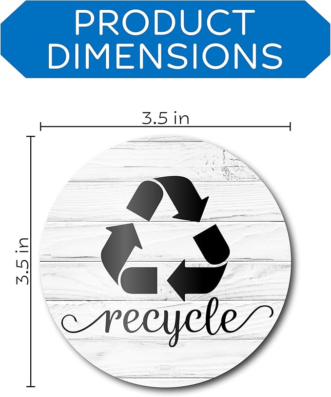 Farmhouse Recycling Stickers for Trash Can & Bins, 3.5" Recycle Stickers for Trash Bins, Laminated Recycle Sticker for Kitchen Garbage Can Recycling Bin Combo, Made in USA, Rustic White Wood