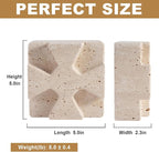 Natural Marble Square Book Ends, Heavy Duty Bookends for Shelves, Non-Skid Stone Book Holders, Unique Modern Aesthetic Office Bookshelf Decor for Books/CDs(Travertino Turkey)