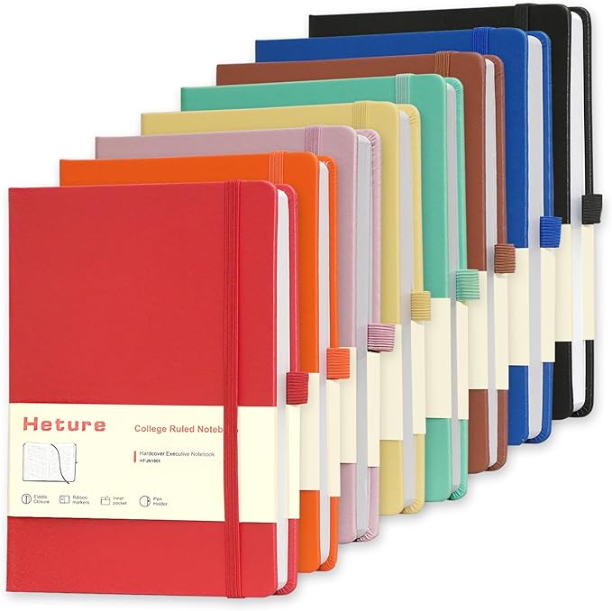 Heture 8 Pack Lined Journal Notebooks, A5 Hardcover Notebooks, 5.5 x 8.3 inch, 100GSM,160 Pages, Classic College Ruled Notebooks for Writing/Work/Travel/College (Assorted Color)