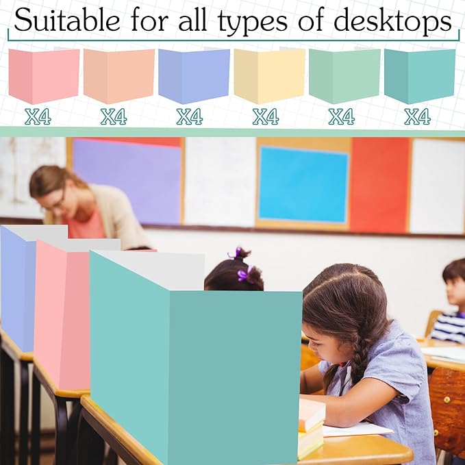 SATINIOR 24 Pcs Desk Dividers for Students, 12 Colors Testing Dividers Privacy Folders for Classroom Must Have Bulk, Study Panel for School Teacher Student Study Supplies(Vivid Style)