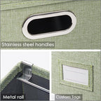 PRANDOM File Organizer Box - Set of 4 Collapsible Decorative Linen Filing Storage Hanging File Folders with Lids Office Cabinet Letter/Legal Size Green 17.1x14x11.1 inch