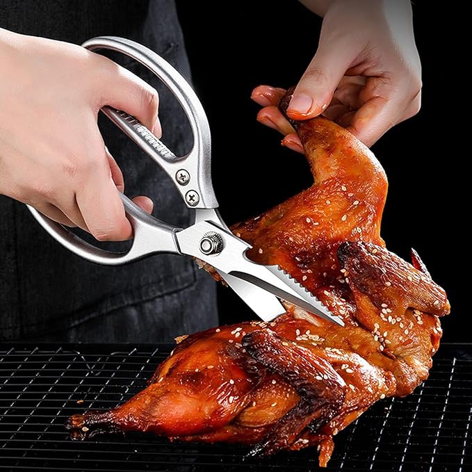 Kitchen Scissors All purpose, Have duty Stainless Steel Cooking Shears for Cutting Meat,Chicken, Poultry, Fish, Herbs, Seafood Scissors with Comfort Grip siver
