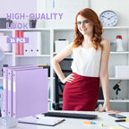 Henoyso 16 Pcs 3 Ring Binder 0.5 Inch Round Fits Letter Size 8.5'' x 11'' Paper Plastic Flexible Binder Bulk Holds 140 Sheets with 1 Pockets Versatile Organizer for Home Office School (Light Purple)